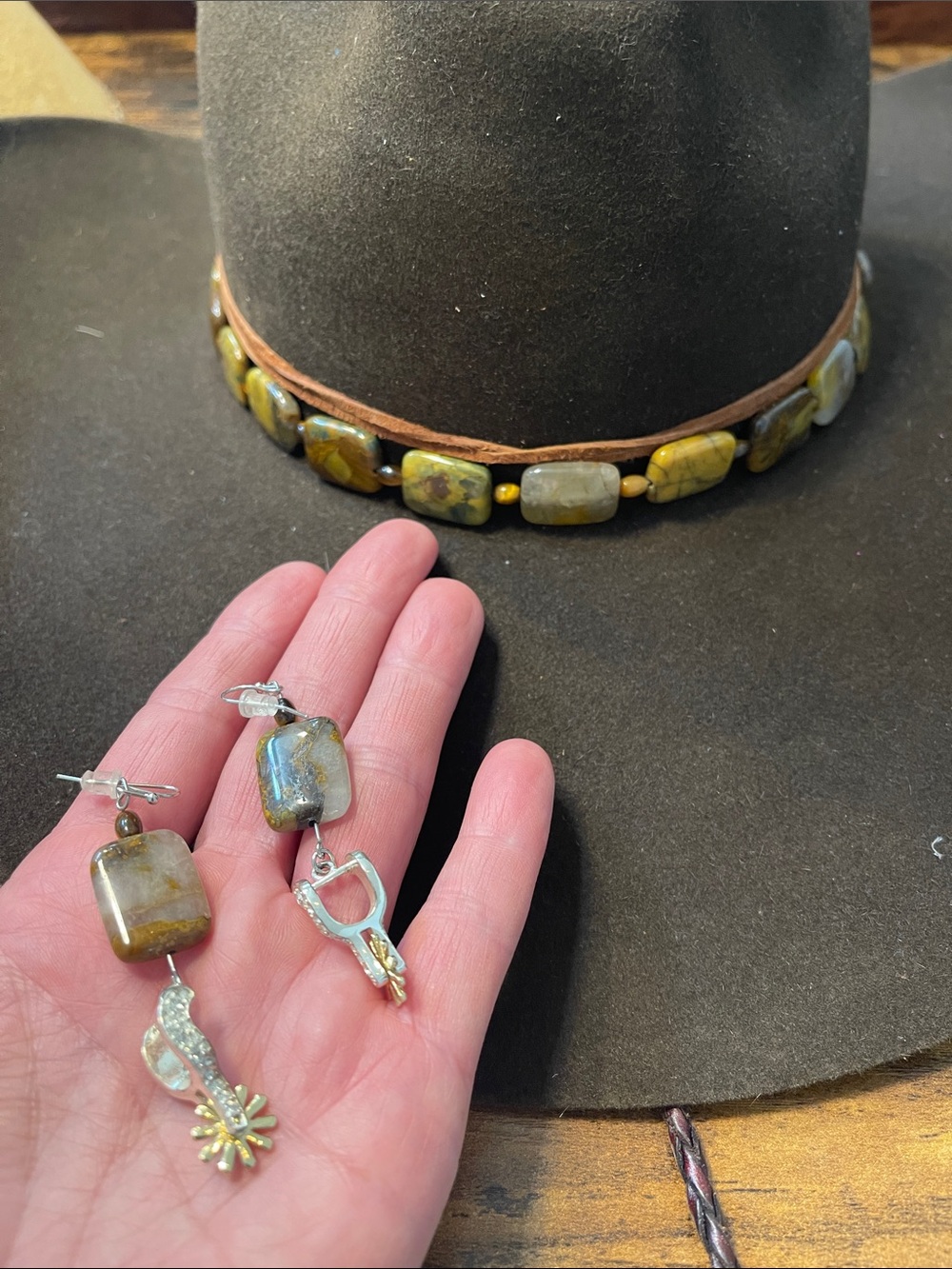 Handmade “jasper” Stone Earrings and Hatband Set